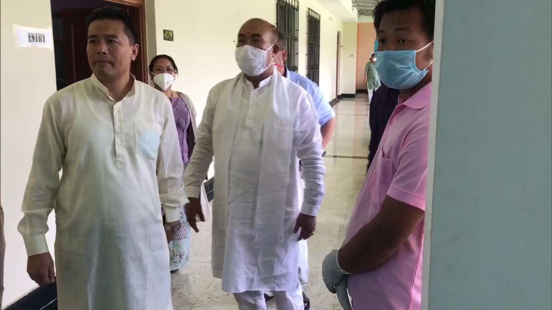 Manipur Chief Minister N Biren Singh arrives at the state Assembly to cast his vote for one seat of Rajya Sabha.