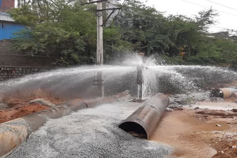 mission bhagiratha pipeline leakage, pipeline leakage at nereducharla 