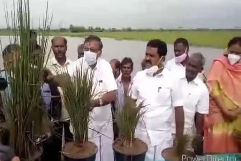 Ministers Kamaraj and KP anbalagan visit Rain-affected areas in thiruvarur  