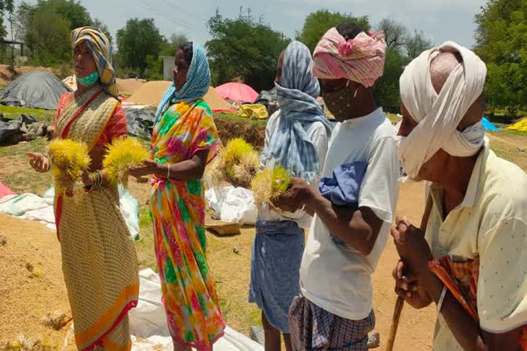 Farmers protest in yadadri district turkapalli demanding purchasing of stained grain