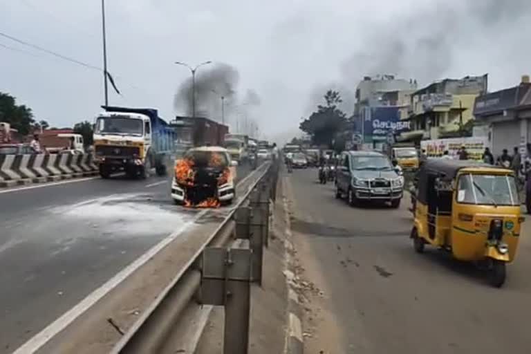 Car Fire Accident In Thiruvallur