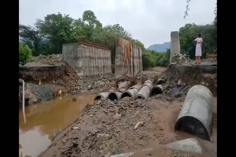 Heavy rains in the Thimphu hills: Damaged bridge on the highway!