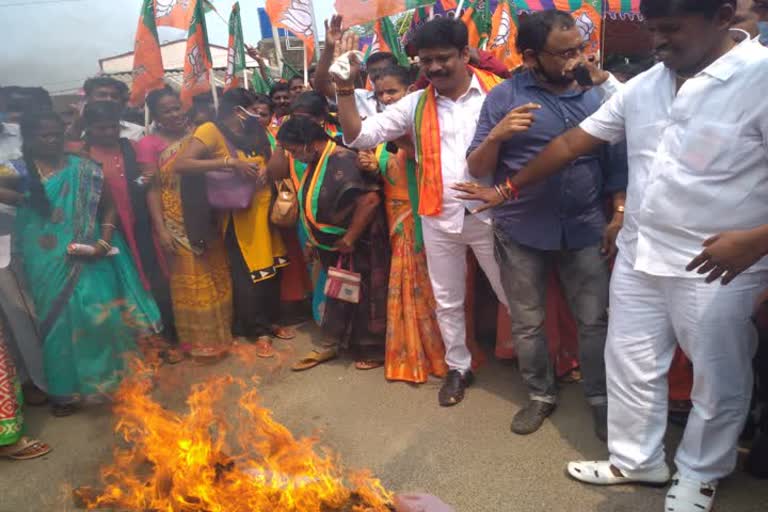 Bjp burned thirumavalavan effigy in thiruvallur