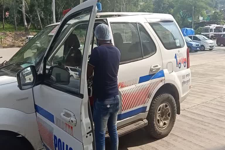 Police vehicles are being sanitized in bhopal