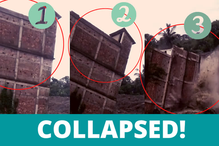 Building collapse Midnapore building collapse West Bengal Four-storey building collapses പശ്ചിമ ബംഗാൾ മിഡ്‌നാപൂർ ആൾതാമസമുള്ള നാല് നില കെട്ടിടം കനാലിലേക്ക് തകർന്നു വീണു