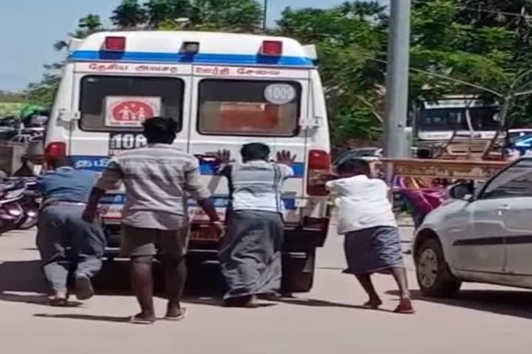 An ambulance pushed the driver to pick up the patients