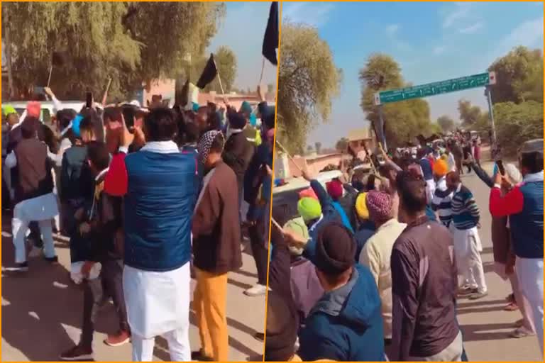 Protest of farmers in Sriganganagar, Arjun Ram Meghwal surrounded byProtest of farmers in Sriganganagar, Arjun Ram Meghwal surrounded by farmers farmers