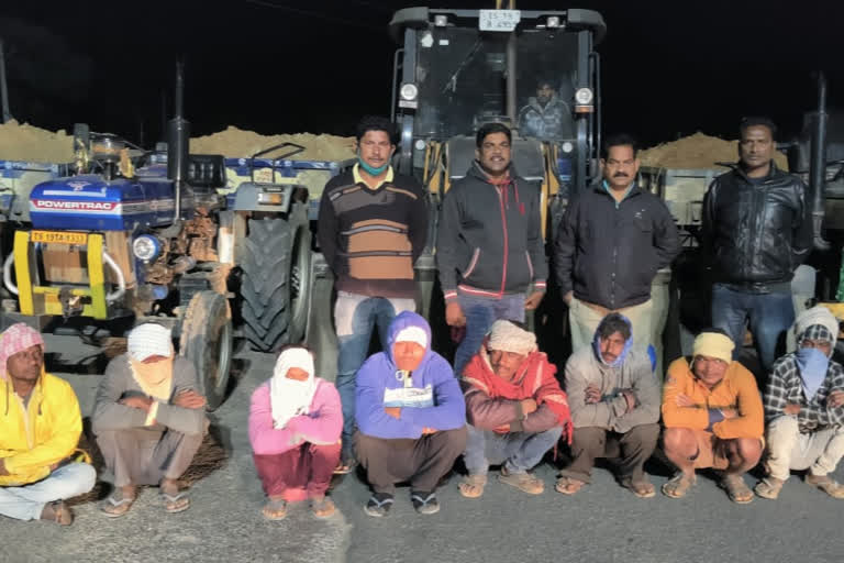 task force police seized illegal transport of sand at bellampalli in mancherial