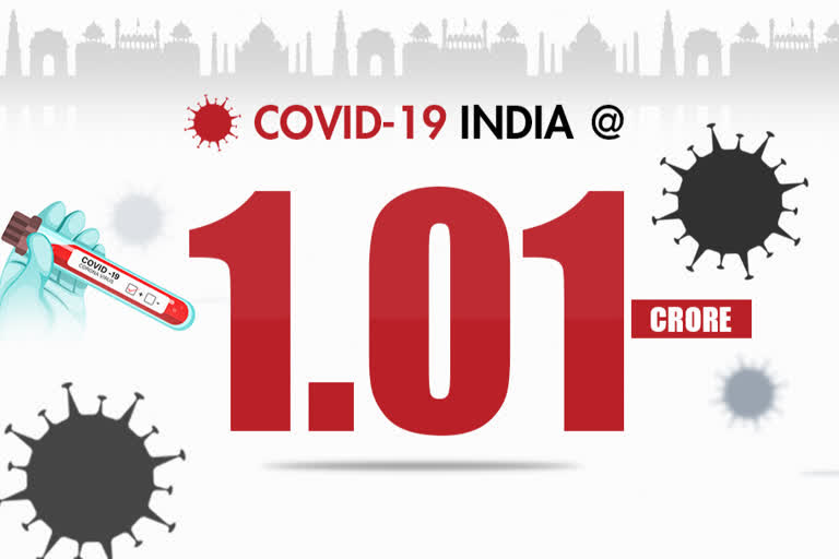 Covid 19 18,732 new cases take Indias virus tally to 1,01,87,850 etv bharat news