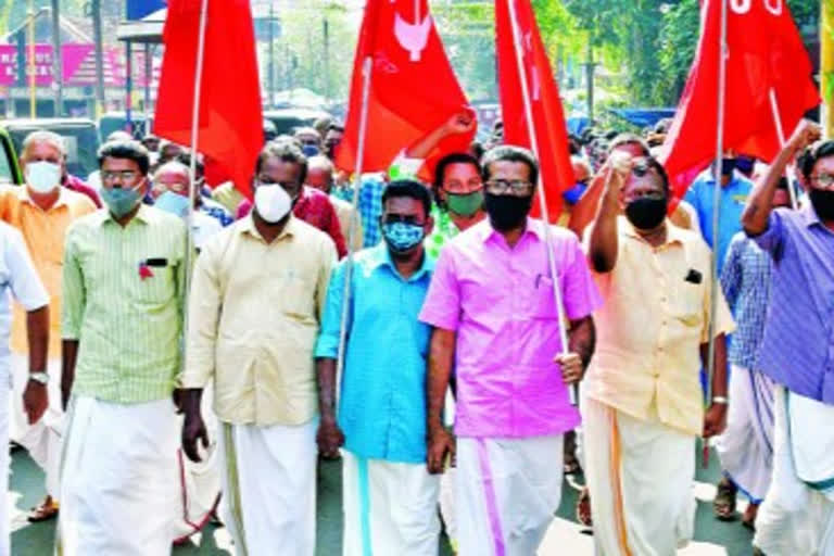 CITU strike in Alappuzha  CITU in Alappuzha  farmer protest  കർഷകർക്ക് ഐക്യദാർഢ്യം  ആലപ്പുഴയിൽ സിഐടിയു പ്രകടനം  സിഐടിയു