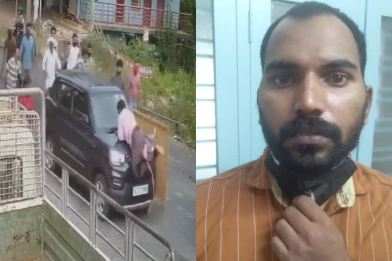 The car struck the worker who blocked the vehicle and drove him 70 meters; The driver was arrested  The driver was arrested  wynad  വാഹനം തടഞ്ഞ തൊഴിലാളിയെ ഇടിച്ച് കാര്‍ അയാളെയും കൊണ്ട് സഞ്ചരിച്ചത് 70 മീറ്റര്‍ ദൂരം; ഡ്രൈവര്‍ അറസ്റ്റില്‍  വാഹനം തടഞ്ഞ തൊഴിലാളിയെ ഇടിച്ച് കാര്‍ അയാളെയും കൊണ്ട് സഞ്ചരിച്ചത് 70 മീറ്റര്‍ ദൂരം  ഡ്രൈവര്‍ അറസ്റ്റില്‍  വയനാട്  അപകടം