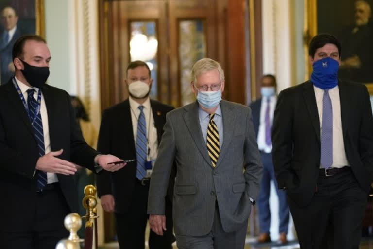 Senate Majority Leader Mitch McConnell of Ky., walks off of the Senate floor on Capitol Hill in Washington