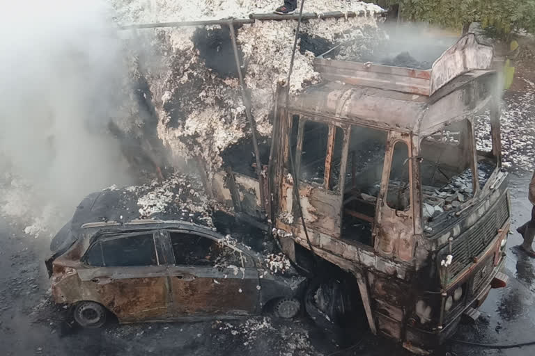 Three women burnt to death in an accident between a truck and a car near Biliyala in Rajkot