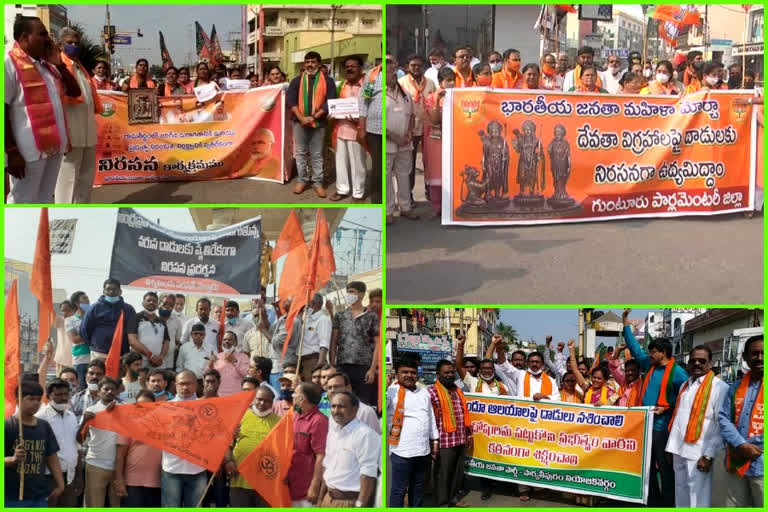 bjp protest opposing attacks on temples in the state