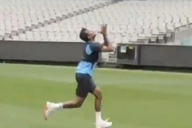 t natarajan hits practice session takes a spectacular catch running backwards