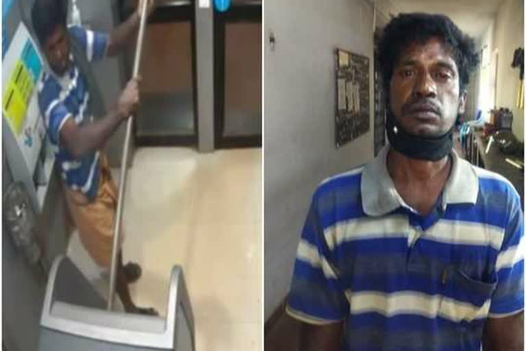 Attempt to break into ATMs and steal money ; Defendant arrested  steal money  Defendant arrested  Attempt to break ATMs  മദ്യലഹരിയില്‍ എടിഎം തകര്‍ത്ത് പണം കവരാന്‍ ശ്രമം; പ്രതി പിടിയില്‍  മദ്യലഹരി  എടിഎം തകര്‍ത്ത് പണം കവരാന്‍ ശ്രമം  പ്രതി പിടിയില്‍  എസ്ബിഐ  എടിഎം