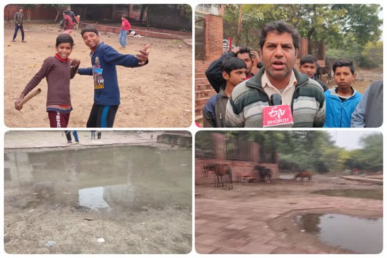 Dirt and waterlogging in Delhi's Netaji Subhash Chandra Park