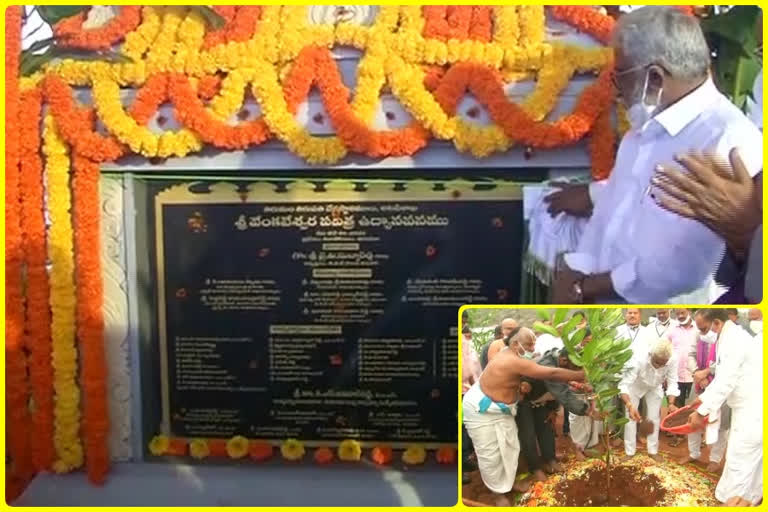 yv subbareddy foundation stone for the garden to venkateswara swamy sevas