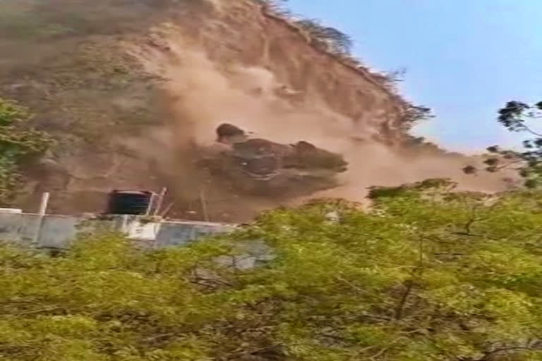 at Vijayawada in Krishna district two houses were destroyed by a landslide