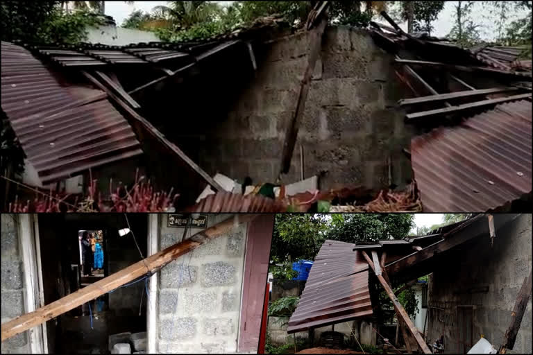 House collapses due to rains in Kollam;  മഴയിൽ വീട് തകർന്നു  വൻ ദുരന്തം ഒഴിവായി  ദുരന്തം  വീട് തകർന്നു  House collapses due rains Kollam  House collapses  Kollam