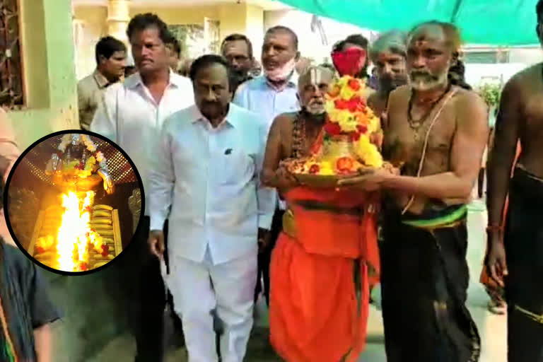 warangal mayor attends an event organized at the Ayyappa Swamy Temple in Kasibugga