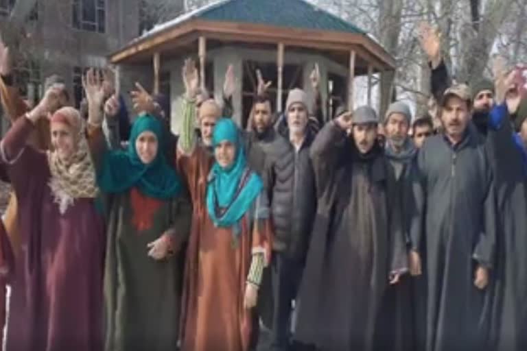 Contingent Paid Employees Union protested in Handwara over their demands