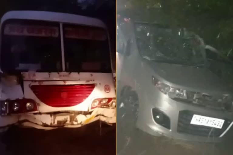 car and bus collision in mahendergarh