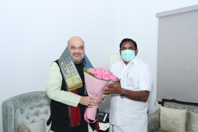 TN CM Edapadi K Palaniswamy meet Amit sha in Delhi Edapadi K Palaniswamy Amit sha meet Edapadi K Palaniswamy Delhi visit Edapadi K Palaniswamy Amit sha ADMK BJP முதலமைச்சர் எடப்பாடி பழனிசாமி, உள்துறை அமைச்சருடன் சந்திப்பு எடப்பாடி பழனிசாமி டெல்லி பயணம் எடப்பாடி பழனிசாமி அமித் ஷா நரேந்திர மோடி டெல்லி அதிமுக பாஜக