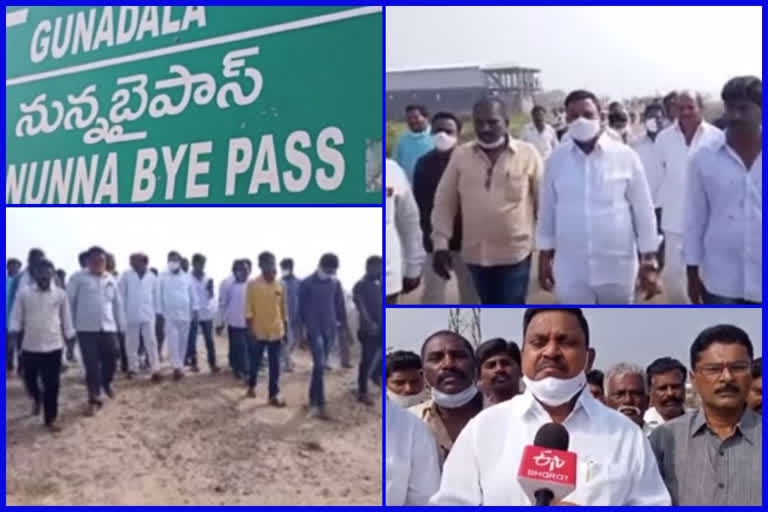 tdp mlc bachula arjunudu visit nunna bypass road and examines pending road works