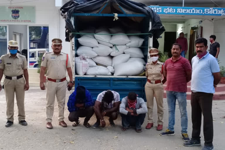 confiscation of 20 quintals of ration rice in Korutla, Jagtial district