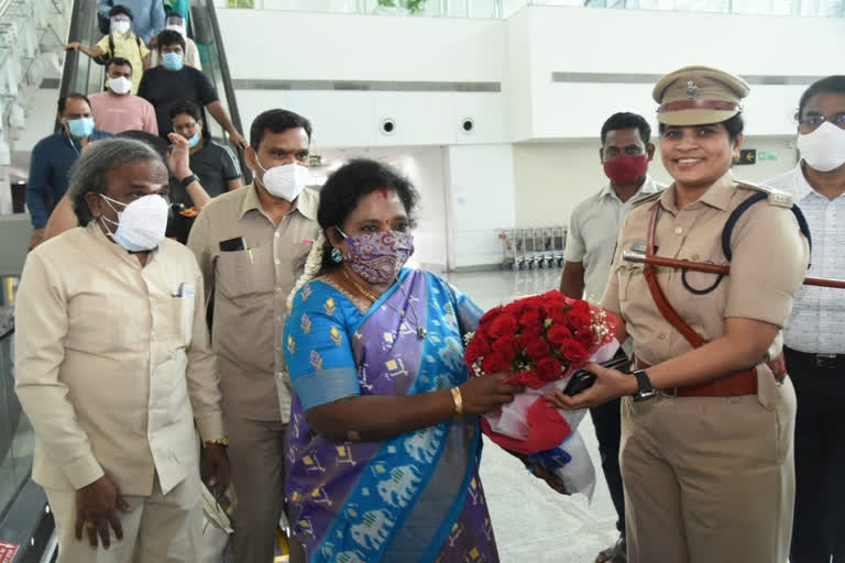 telangana governor reached renigunta airport for two days visit