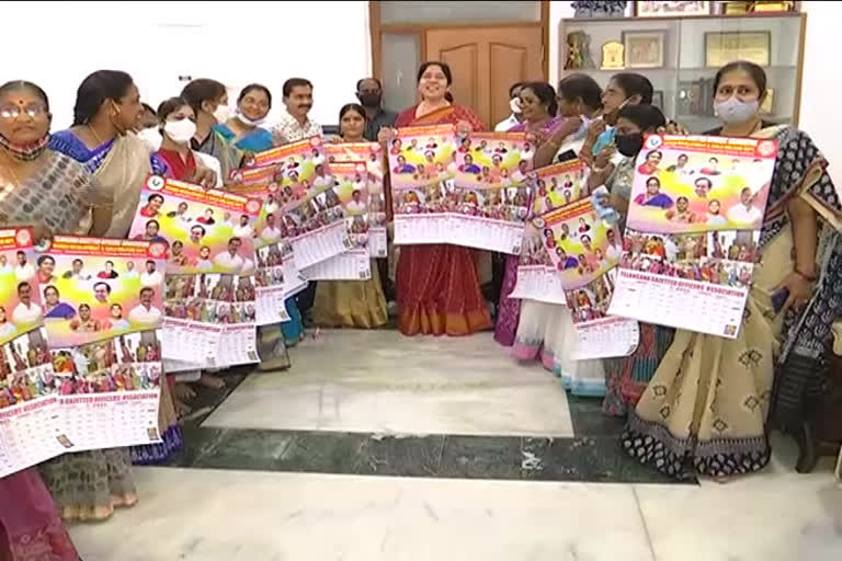 minister satyavathi rathod inauguration of child and women welfare department calender at home in hyderabad