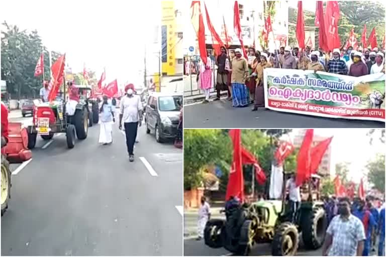 Tractor rally in Thiruvananthapuram  കർഷകരുടെ ട്രാക്ടർ റാലിക്ക് പിന്തുണ  തിരുവനന്തപുരത്തും ട്രാക്ടർ റാലി  തിരുവനന്തപുരം വാർത്ത  ട്രാക്ടർ റാലി വാർത്ത  farmers' tractor rally