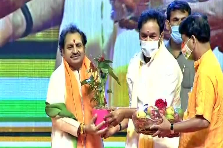 minister kishan reddy participated in bharathamata mahaharati programe in hyderabad