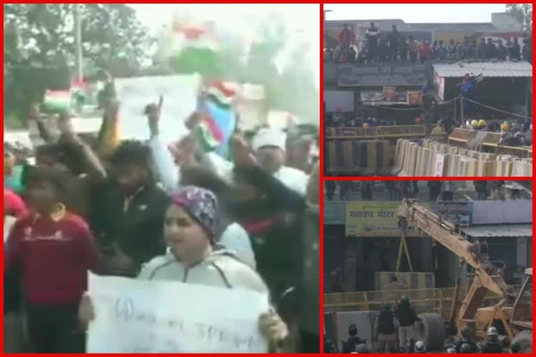 Delhi: Group of people claiming to be locals gather at Singhu border demanding that the area be vacated.