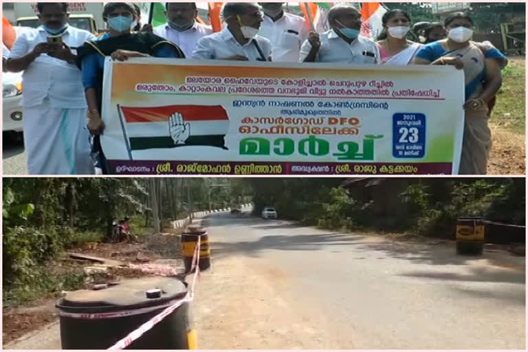 hill highway  in Kasargod district Forest laws an impediment to the construction of hilly highways.  Kasargod  Forest laws  construction of hill highways  വനംവകുപ്പിന്‍റെ ചുവപ്പ്നാടയില്‍ കുരുങ്ങി മലയോര ഹൈവേ നിര്‍മ്മാണം ഇഴയുന്നു  വനംവകുപ്പ്  മലയോര ഹൈവേ  കാസര്‍കോട്