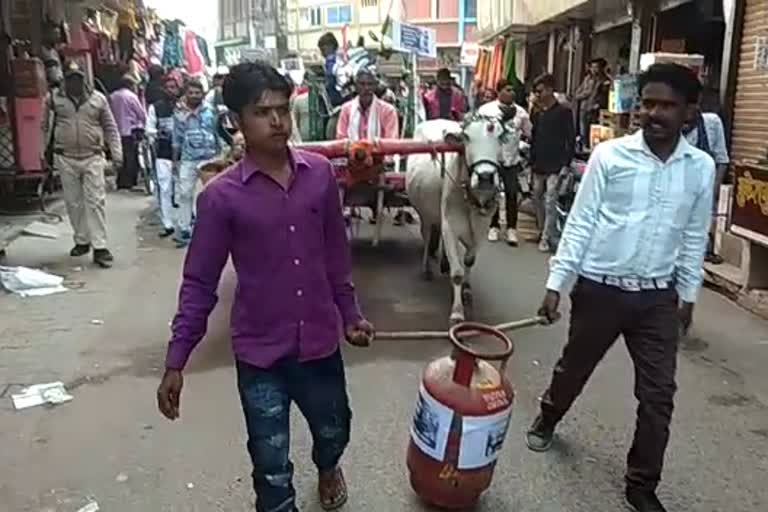 The bullock cart march was carried out keeping the bike on the bullock cart