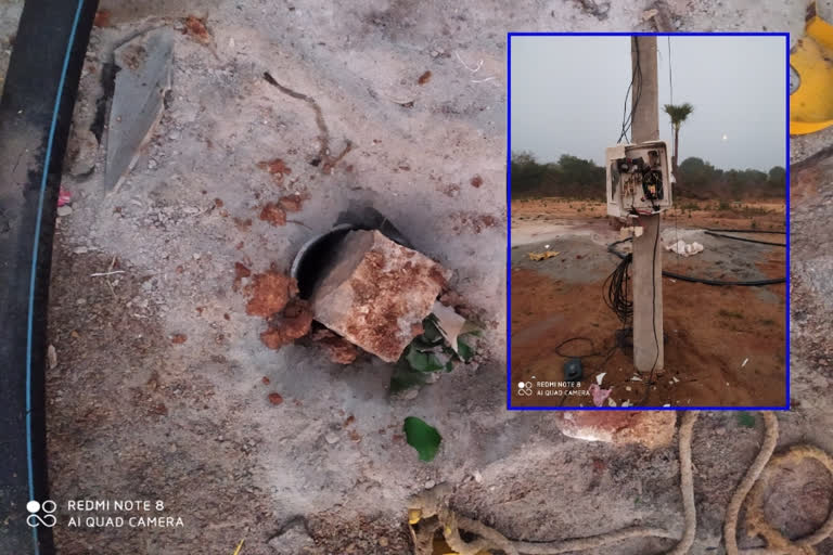 Unidentified persons destroyed a bore well in Bhimadevarapalli zone of Warangal Urban District.