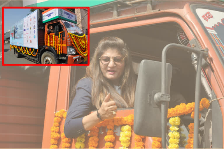 a women from surat  to travell all over india by truck to create awareness about govt schemes among masses