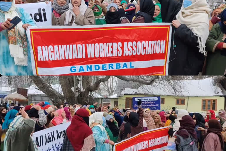 aganwadi workers protest in ganderbal