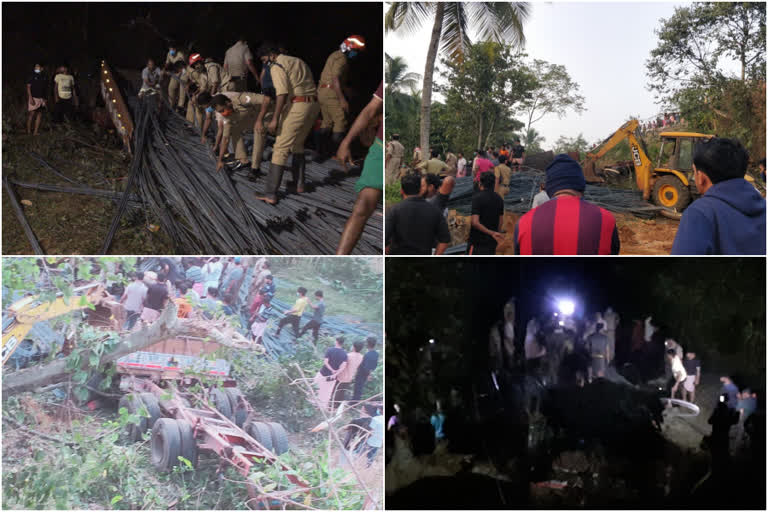 accident at valanchery  ലോറി മറിഞ്ഞ് രണ്ട് പേർ മരിച്ചു  വട്ടപ്പാറ  മലപ്പുറം  ഇരുമ്പ് കമ്പി കയറ്റി വന്ന ലോറി  ലോറി മറിഞ്ഞു