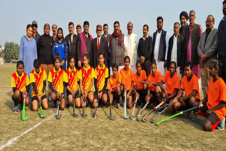 women's hockey match held on kunwar digvijay singh babu's birthday in barabanki uttar pradesh