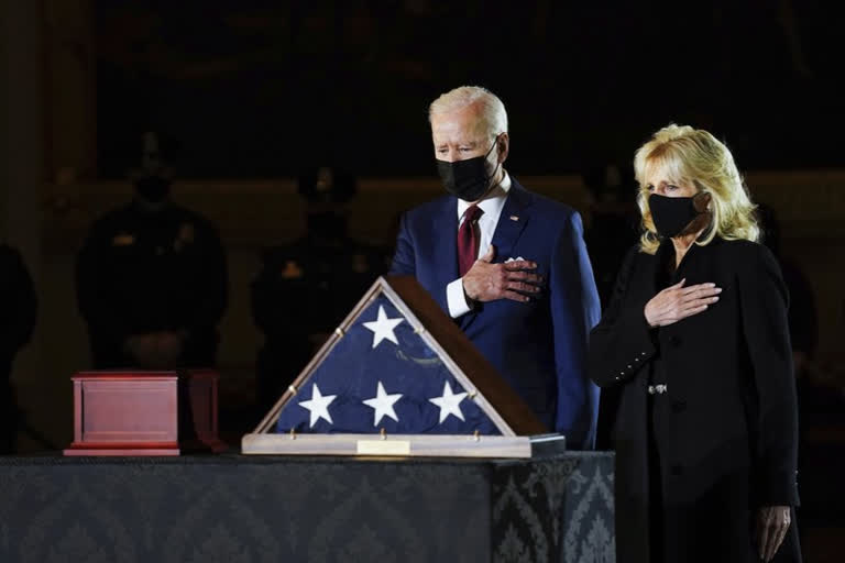 Biden pays respects to Capitol officer as he lay in honor