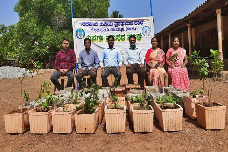 Govt School teachers created Eco friendly Flower pot