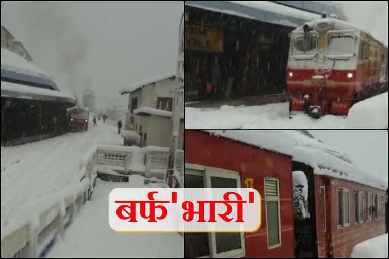 Train working during snow