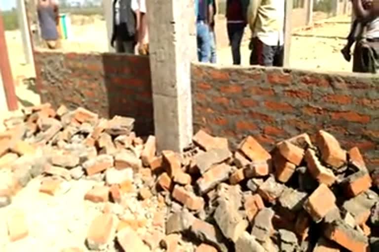 School wall broke by unknown people at Charaideo