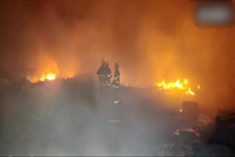 Firefighters still present at scene as flames still flicker and burn at a Mankhurd scrapyard in Mumbai