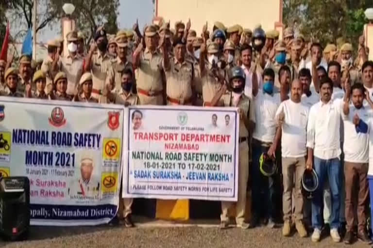 Two wheeler rally in Nizamabad district as part of the 32nd National Road Safety