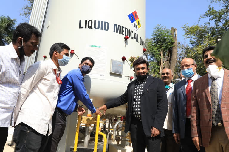 Minister Sudhakar inaugurating the new oxygen plant in the KIMS premises