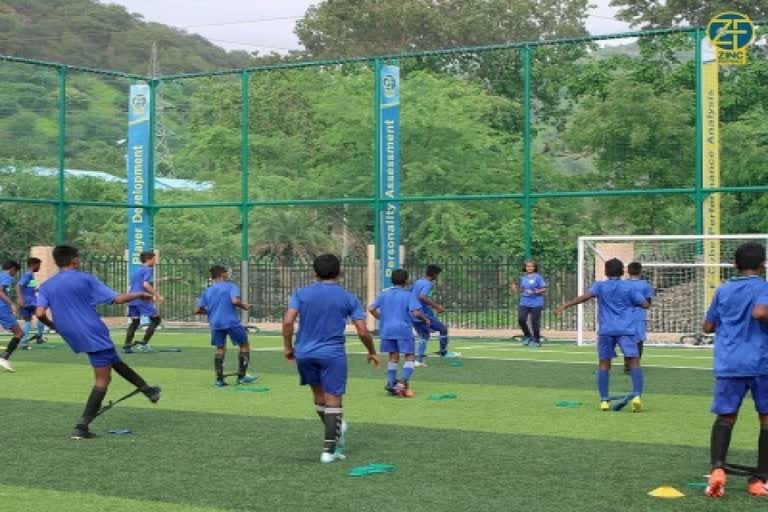 Zinc Football Academy team practices at Zinc Football facility at Zawar in Rajasthan's Udaipur district